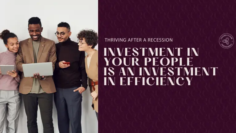 Four employees of mixed races looking at a computer discussing strategies to help their business survive a recession